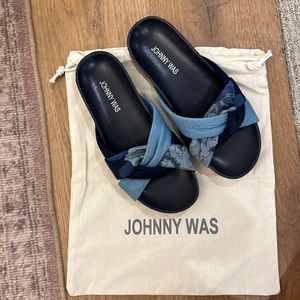 Johnny Was blue fabric slides